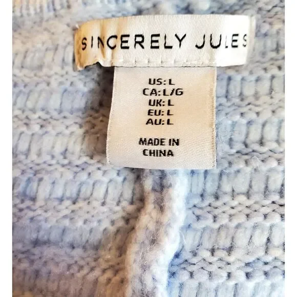 Sincerely Jules Sweater US LG Ribbed Powder Blue Ribbed Texture Long Sleeve - Picture 6 of 9
